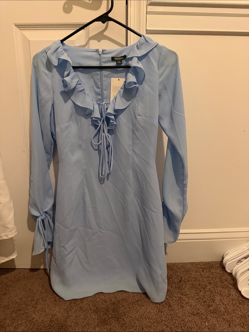 wild fable Light Blue Ruffle Tie-Front Long Sleeve Dress